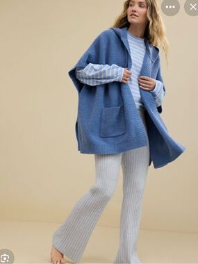 aerie Soft Blue Hooded Open Cardigan